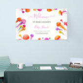 Jelly Fish Roze Geel Gradiënt Pastel Baby shower Spandoek (Beurs)