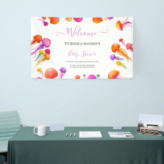 Jelly Fish Roze Geel Gradiënt Pastel Baby shower Spandoek (Beurs)