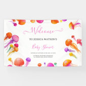 Jelly Fish Roze Geel Gradiënt Pastel Baby shower Spandoek (Horizontaal)