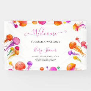 Jelly Fish Roze Geel Gradiënt Pastel Baby shower Spandoek