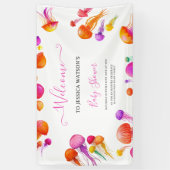 Jelly Fish Roze Geel Gradiënt Pastel Baby shower Spandoek (Verticaal)