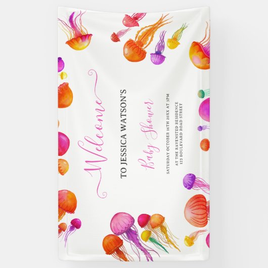 Jelly Fish Roze Geel Gradiënt Pastel Baby shower Spandoek (Verticaal)