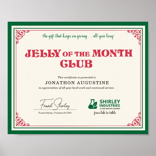 Jelly of the Month Certificate Poster (Voorkant)