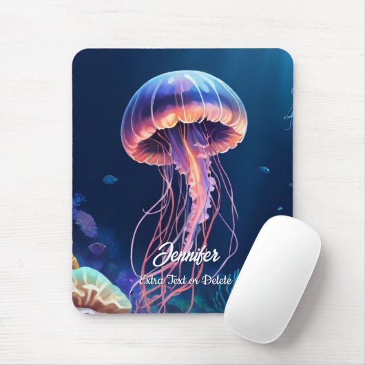 jellyfish art, white script name and extra text muismat (Met muis)