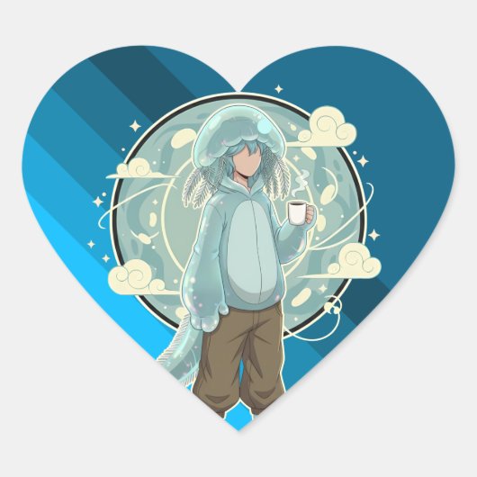 Jellyfish Boy Anime Coffee Art Hart Sticker (Voorkant)