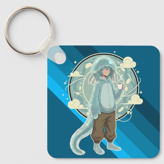 Jellyfish Boy Anime Coffee Art Sleutelhanger (Voorkant)