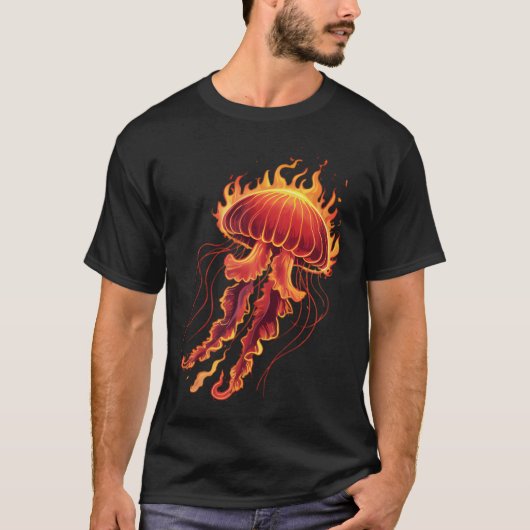 Jellyfish Cute Kawaii On Fire T-shirt (Voorkant)