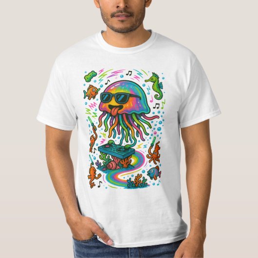 Jellyfish DJ bij Underwater Rave T-shirt (Voorkant)