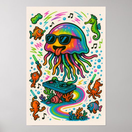 Jellyfish DJ Underwater Party Poster (Voorkant)