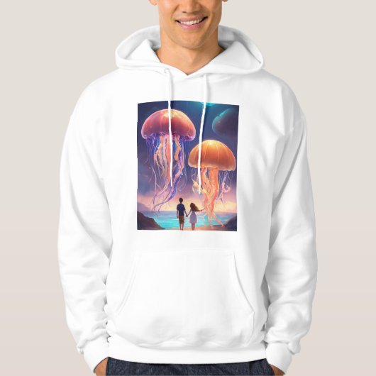 Jellyfish Elegance: Modern Zee-geïnspireerd T-shir Hoodie (Voorkant)
