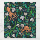 Jellyfish en Octopus Pattern Wijn Etiket (Enkel label)