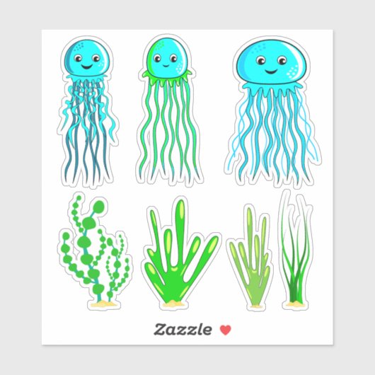 Jellyfish en seaweed Vinyl Sticker (Vel)