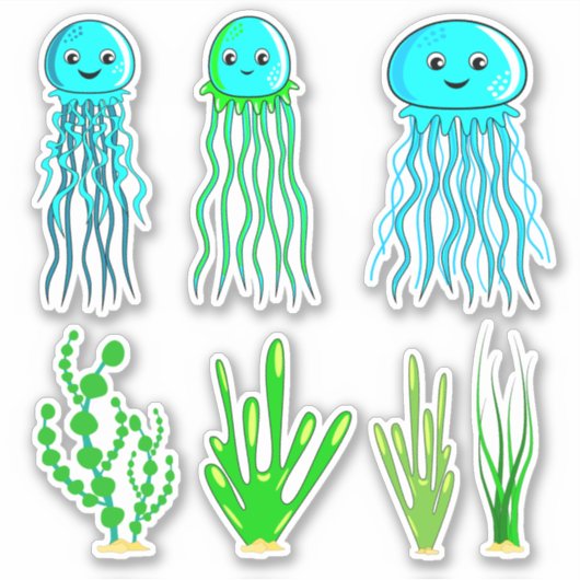 Jellyfish en seaweed Vinyl Sticker (Voorkant)