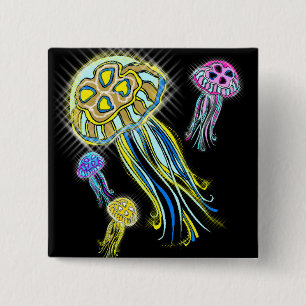Jellyfish Group Vierkante Button 5,1 Cm