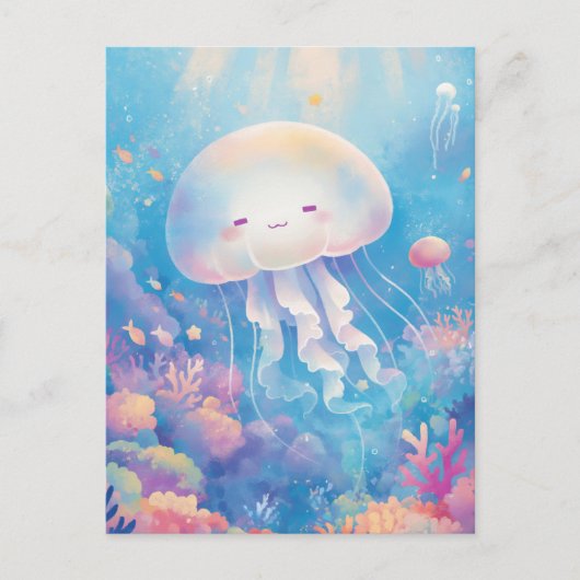 Jellyfish in Pastel Tropical Coral Reef and Ocean Briefkaart (Voorkant)