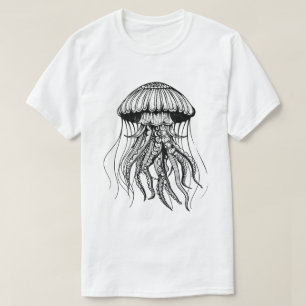 Jellyfish Inkt Tekening Witte Minimalistische Ocea T-shirt
