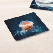 Jellyfish Onderwater - Donkere gloed Kartonnen Onderzetters (Schuin)