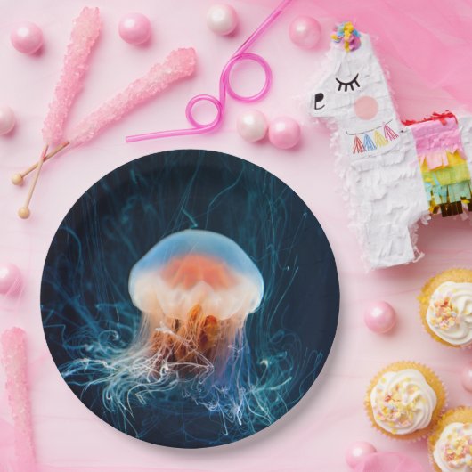 Jellyfish Onderwater - Donkere gloed Papieren Bordje (Feest)
