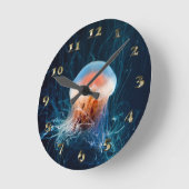 Jellyfish Onderwater - Donkere gloed Ronde Klok (Hoek)