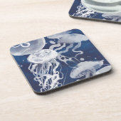 Jellyfish op marineachtergrond bier onderzetter (Linkerzijde)