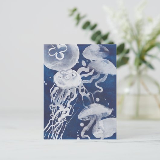 Jellyfish op marineachtergrond briefkaart (Staand voorkant)