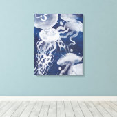 Jellyfish op marineachtergrond canvas afdruk (Insitu (Houten vloer))