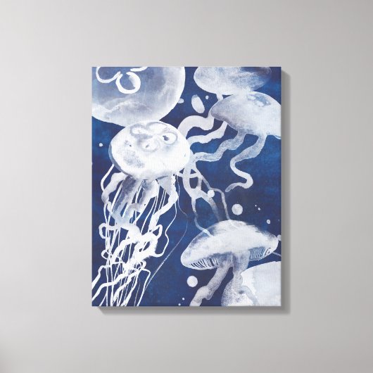 Jellyfish op marineachtergrond canvas afdruk (Voorkant)