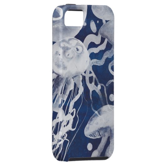Jellyfish op marineachtergrond Case-Mate iPhone case (Back/Rechts)