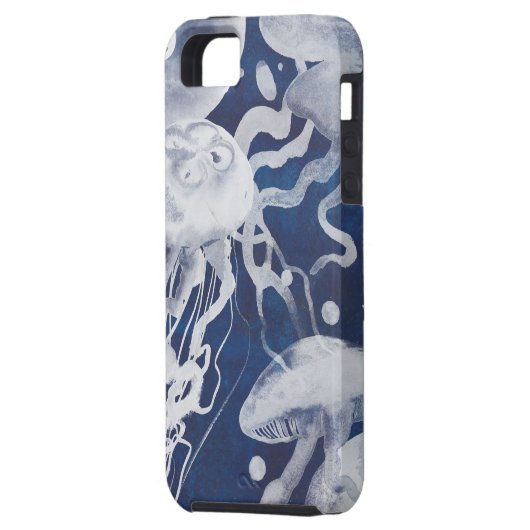 Jellyfish op marineachtergrond Case-Mate iPhone case (Achterkant Links)