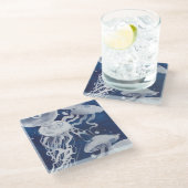 Jellyfish op marineachtergrond glazen onderzetter (Schuin)