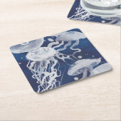Jellyfish op marineachtergrond kartonnen onderzetters (Schuin)