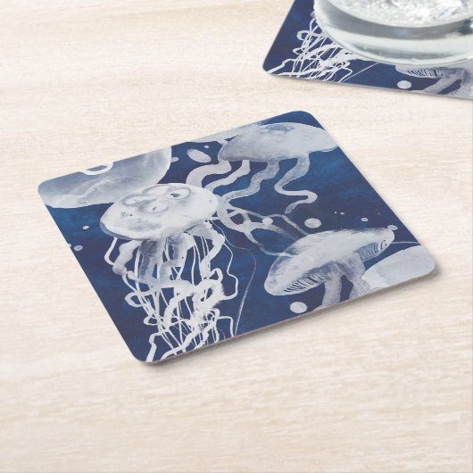 Jellyfish op marineachtergrond kartonnen onderzetters (Schuin)