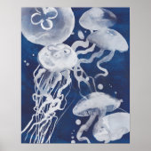 Jellyfish op marineachtergrond poster (Voorkant)