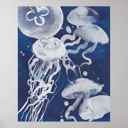 Jellyfish op marineachtergrond poster (Voorkant)