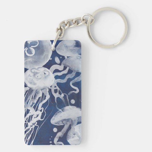 Jellyfish op marineachtergrond sleutelhanger (achterkant)