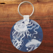 Jellyfish op marineachtergrond sleutelhanger (Voorkant)