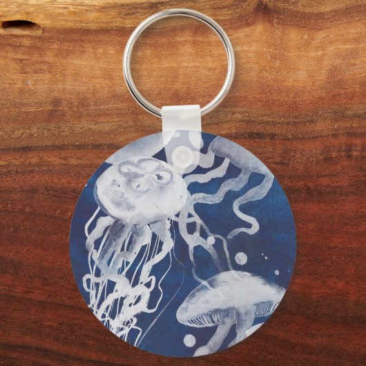Jellyfish op marineachtergrond sleutelhanger (Voorkant)
