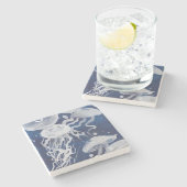 Jellyfish op marineachtergrond stenen onderzetter (Zijkant)