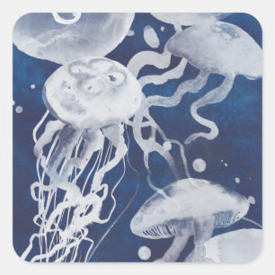 Jellyfish op marineachtergrond vierkante sticker