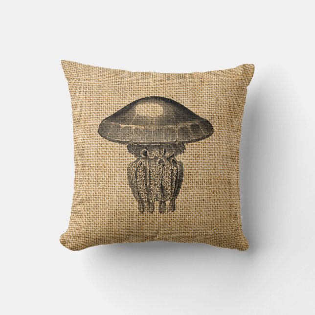 Jellyfish Rustic Burlap Accent Kussens (Voorkant)