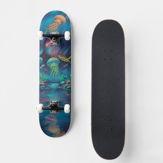 Jellyfish Skateboard: Kleurrijke Onderwater Graphi Persoonlijk Skateboard (Voorkant)