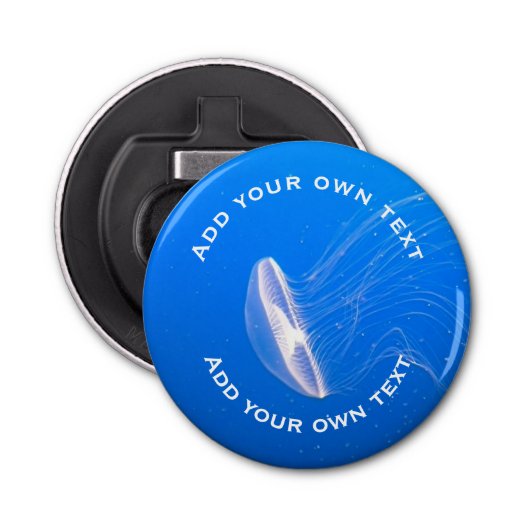 Jellyfish tentakels helderblauw Zee aangepaste tek Button Flesopener (Voorkant)