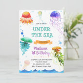 Jellyfish verjaardagsthema uitnodiging (Staand voorkant)