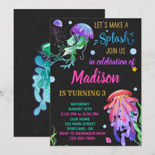 Jellyfish verjaardagsuitnodiging Onder zee Kaart (Voorkant / Achterkant)