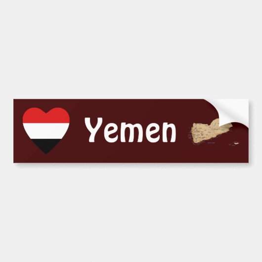 Jemen Flag Heart + Map Bumpersticker (Voorkant)