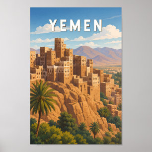 Jemen Illustratie Reis Kunst Vintage Poster