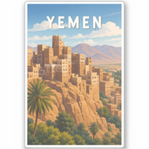 Jemen Illustratie Reis Kunst Vintage Sticker