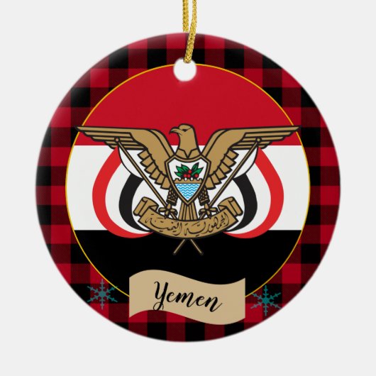 Jemen, Rode buffels en Jemenitische vlag Keramisch Ornament (Voorkant)