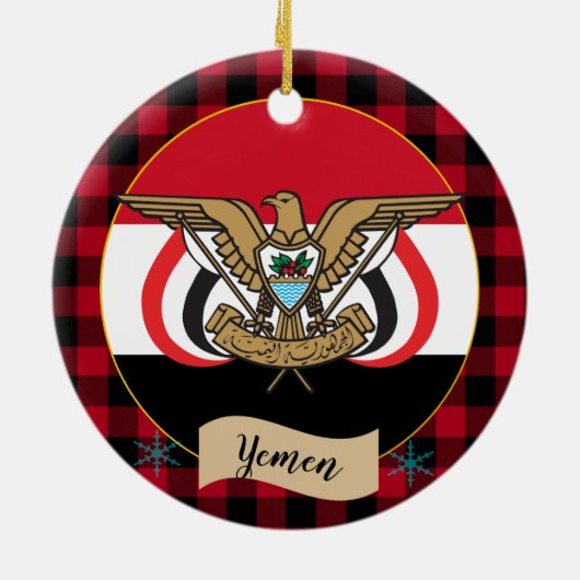 Jemen, Rode buffels en Jemenitische vlag Keramisch Ornament (Achterkant)