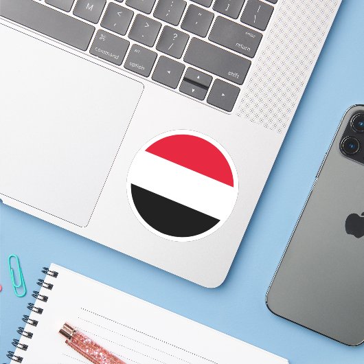 Jemen Vlag Ronde Sticker (Laptop met iPhone)